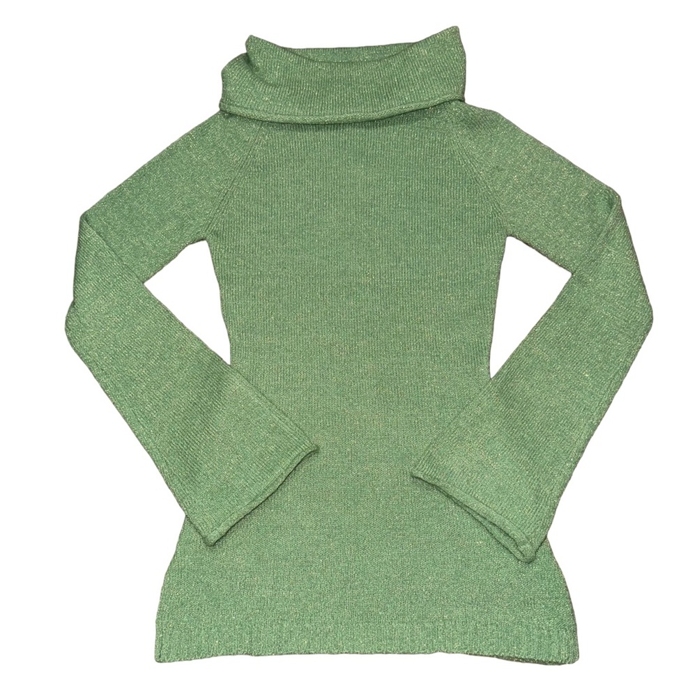 NWT Tulle Y2K Deadstock Green Cowl Neck Sweater Tunic Cozy Winter Holiday
